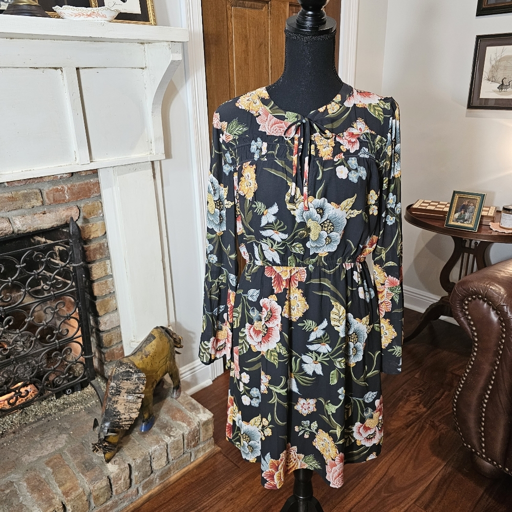 Loft Poppy Bloom Floral Bell Sleeve Mini Dress